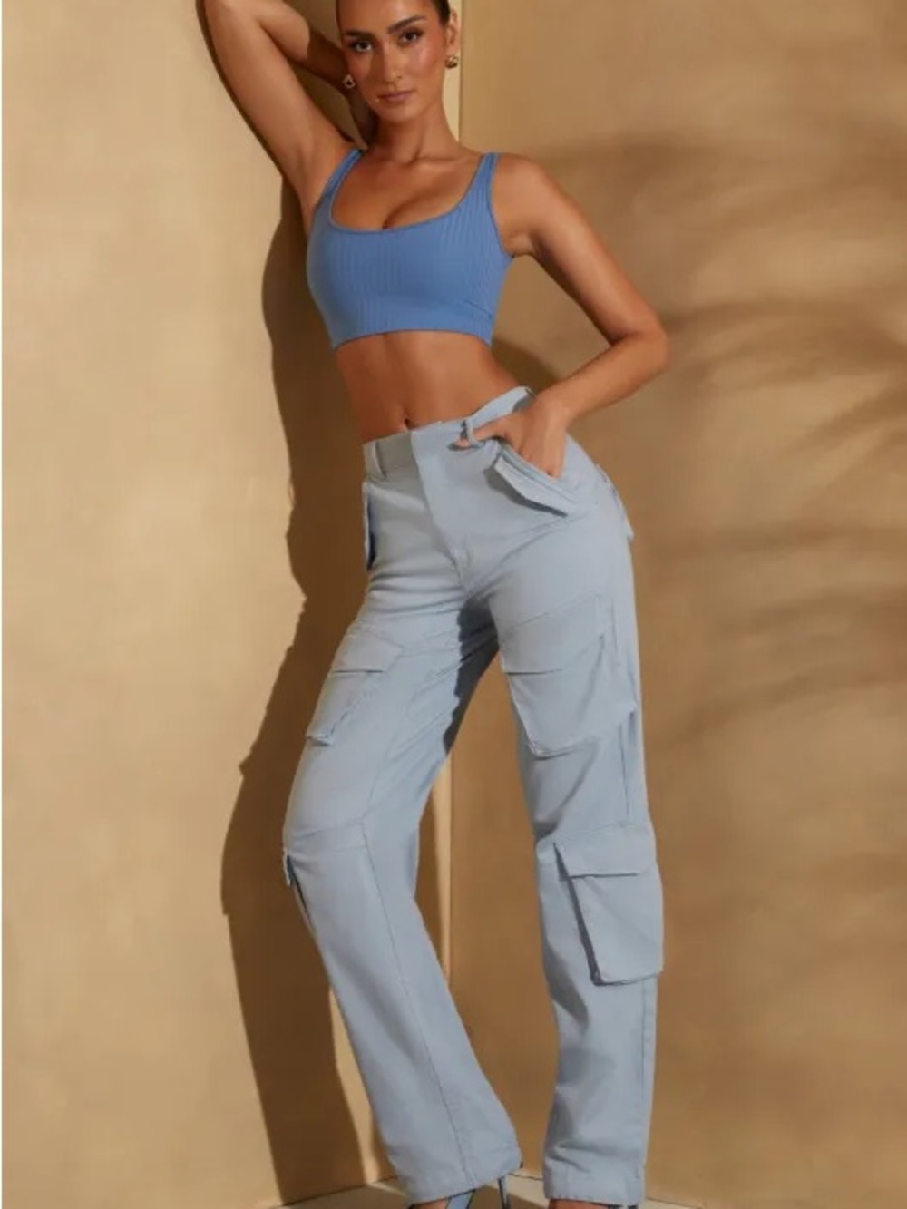 Oh Polly Light Blue Wide Leg Cargo Trousers